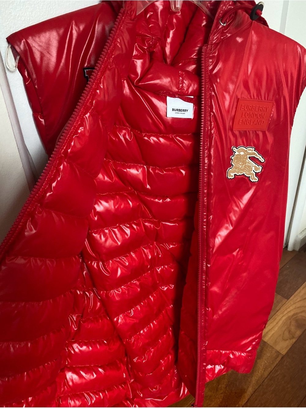 Burberry Red Puffer Vest with Logo Patch